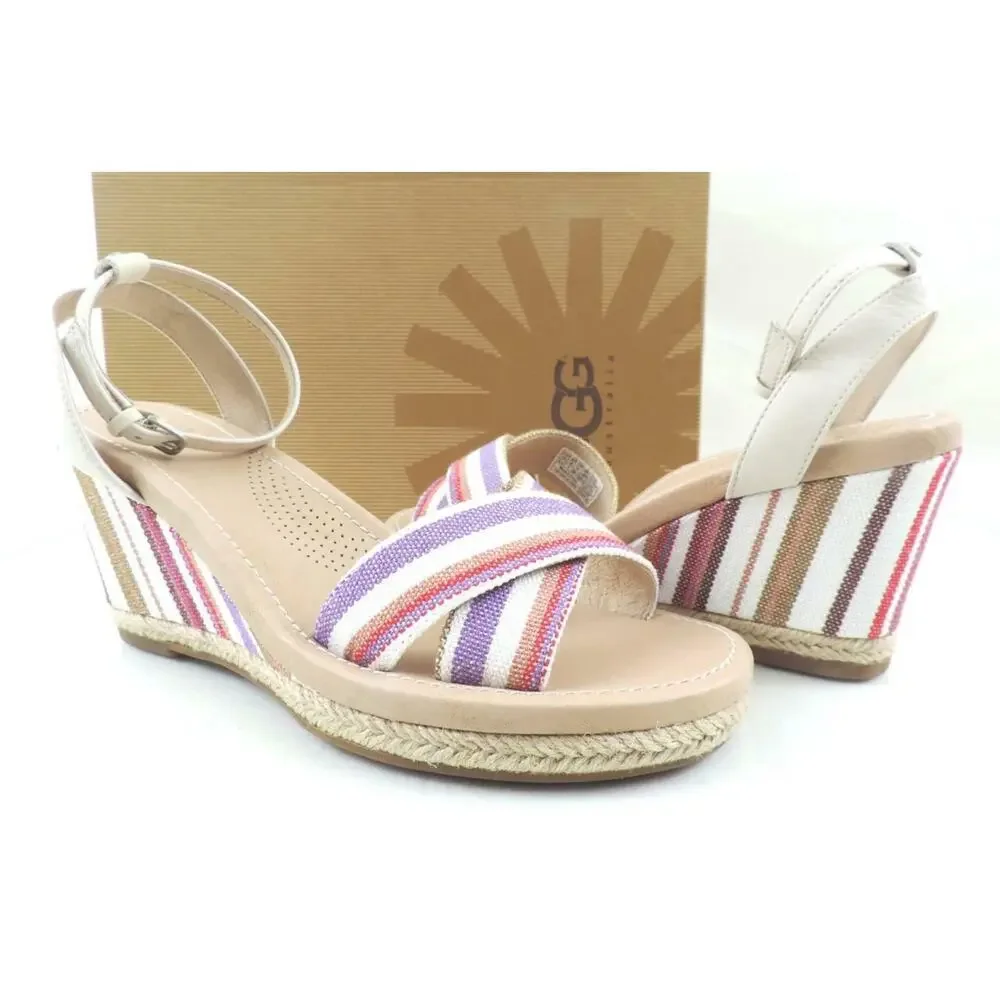 Women's Shoes UGG Australia Nyssa Espadrille Wedge Sandals Stripe Cream Size 8.5 - Picture 2 of 10